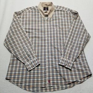 PBR Mens XL Shirt Blue Beige Plaid Contrast Collar Western Rodeo Cowboy Bull